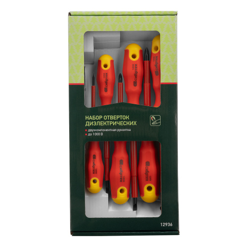 Набор отверток диэлектрических до 1000 В, 7 шт, тестер, CrV, двухкомпонентные рукоятки Сибртех по ценам производителя в Уфе с доставкой по всей России
