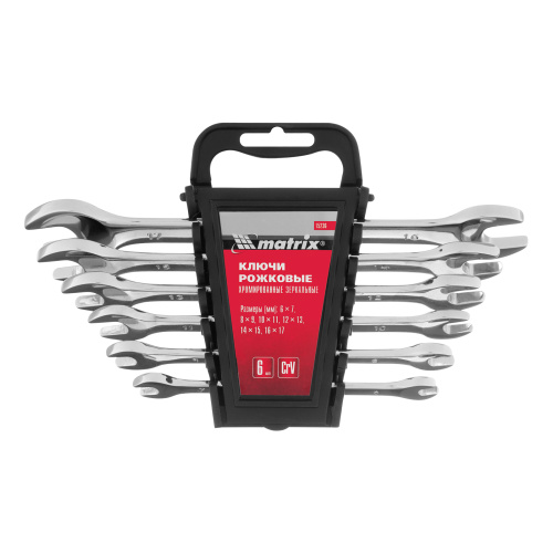 Набор ключей рожковых 6 шт, 6-17 мм, CrV, Elliptical, зеркальное хромирование Matrix по ценам производителя в Уфе с доставкой по всей России