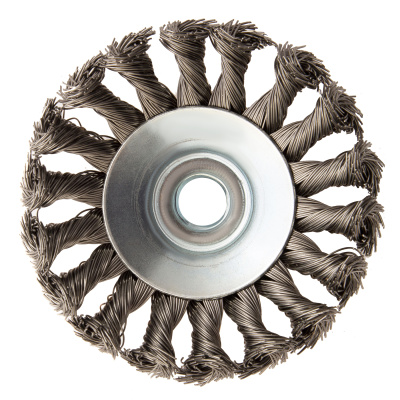 Щетка для УШМ, 100 мм, "Тарелка", крученая нержавеющая проволока 0.5 мм, М14 Denzel по ценам производителя в Уфе с доставкой по всей России