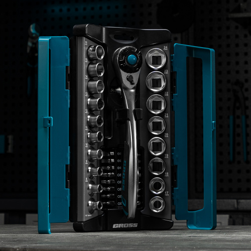 Набор торцевых головок, трещотка 120 зубьев, 1/2", CrV, 36 предметов Gross по ценам производителя в Уфе с доставкой по всей России