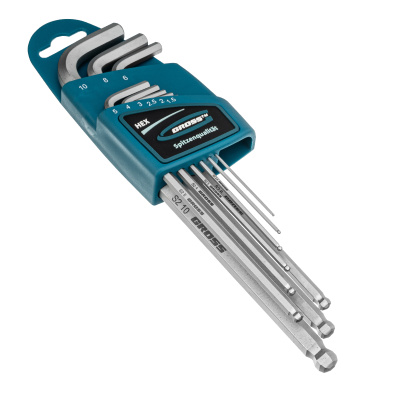 Набор ключей имбусовых HEX, 1.5-10 мм, S2, 9 шт, экстра-длинные с шаром, сатинированные Gross по ценам производителя в Уфе с доставкой по всей России