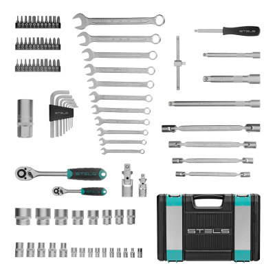 Набор инструментов, 1/2", 1/4", CrV, пластиковый кейс 88 предметов Stels по ценам производителя в Уфе с доставкой по всей России