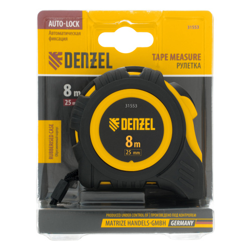 Рулетка 8м х 25мм, обрезиненный корпус, автоматическая фиксация Denzel по ценам производителя в Уфе с доставкой по всей России