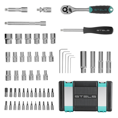 Набор инструментов, 1/4", CrV, пластиковый кейс 57 предметов Stels по ценам производителя в Уфе с доставкой по всей России