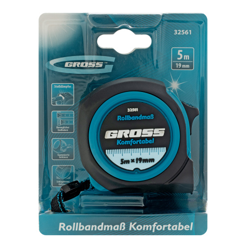 Рулетка Komfortabel 5 м х 19 мм,обрезиненный корпус Gross по ценам производителя в Уфе с доставкой по всей России