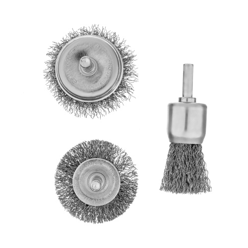 Набор щеток для дрели, 1 Плоская 50мм, 2 Чашки 25-50мм, шпилька, нерж. вит. проволока Denzel по ценам производителя в Уфе с доставкой по всей России