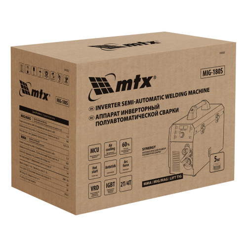 Аппарат инвертор. полуавтомат. cварки MIG-180S, 180A, ПВ 60%, катушка 5 кг MTX по ценам производителя в Уфе с доставкой по всей России