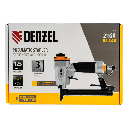 Степлер пневматический PS8016 для прямоугольных скоб 21GA от 6 до 16 мм Denzel по ценам производителя в Уфе с доставкой по всей России
