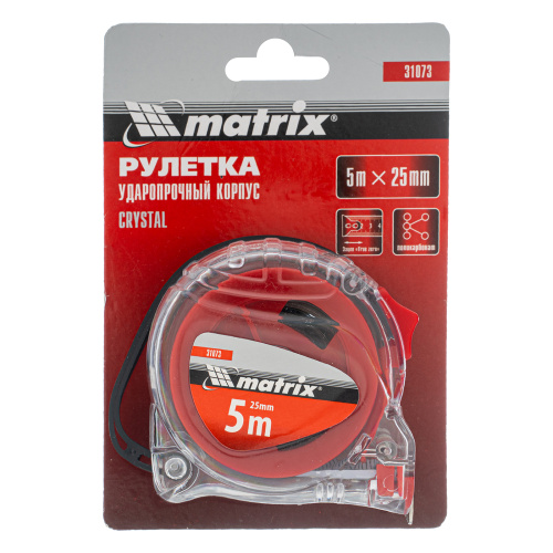Рулетка Crystal,5 м х 25 мм,корпус из поликарбоната Matrix по ценам производителя в Уфе с доставкой по всей России