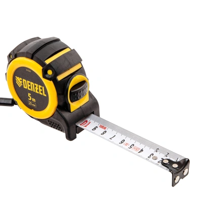 Рулетка 5м х 25мм, автоматич. фиксац., нейлон. покрытие, магнит. зацеп, двухстор. разметка Denzel по ценам производителя в Уфе с доставкой по всей России