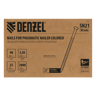 Гвозди для пнев. нейлера (крашен.) длина - 90 мм, диам. - 3,05 мм, 2000 шт. Denzel по ценам производителя в Уфе с доставкой по всей России