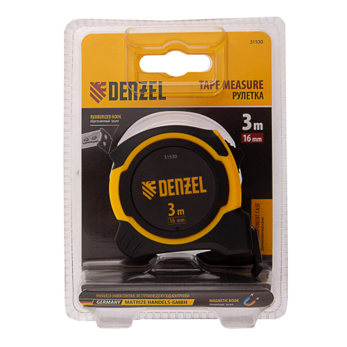 Рулетка 3м х 16мм, двухкомп. корпус, магнитный обрезиненный зацеп Denzel по ценам производителя в Уфе с доставкой по всей России