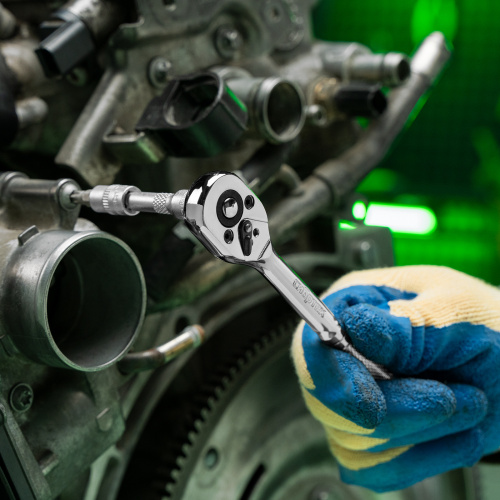 Ключ-трещотка 1/4", 45 зубьев, цельнометаллический, с быстрым сбросом, CrV, хром Сибртех по ценам производителя в Уфе с доставкой по всей России