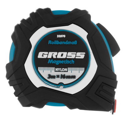 Рулетка Magnetisch 3 м х 16 мм,обрезиненный корпус,автоматическая фиксация,Нейлоновое покрытиеытие,зацеп с магнитом Gross по ценам производителя в Уфе с доставкой по всей России