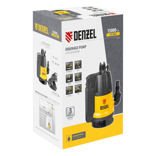 Дренажный насос DP800A, 800 Вт, подъем 5 м, 13000 л/ч Denzel по ценам производителя в Уфе с доставкой по всей России