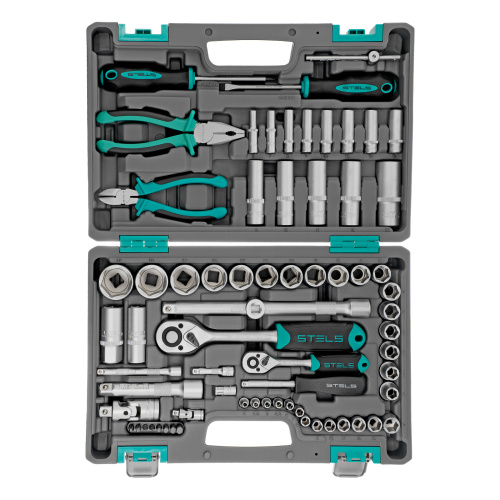 Набор инструментов, 1/2", 1/4", CrV, пластиковый кейс 69 предметов Stels по ценам производителя в Уфе с доставкой по всей России