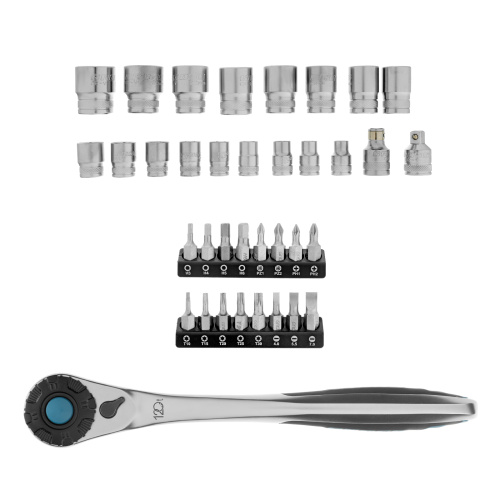 Набор торцевых головок, трещотка 120 зубьев, 1/2", CrV, 36 предметов Gross по ценам производителя в Уфе с доставкой по всей России