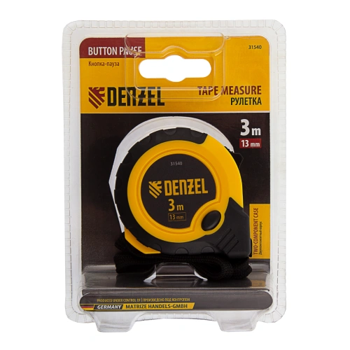 Рулетка 3м х 13мм, двухкомп. корпус, кнопка-пауза Denzel по ценам производителя в Уфе с доставкой по всей России