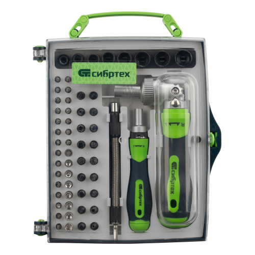 Отвертки реверсивные с набором бит, торцевых головок, 61 предмет, CrV Сибртех по ценам производителя в Уфе с доставкой по всей России