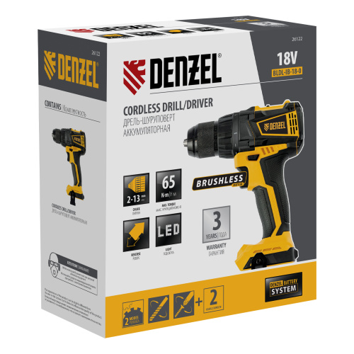 Дрель-шуруповерт аккумуляторная, бесщет. BLDL-IB-18-0, Li-Ion, 18 В Denzel по ценам производителя в Уфе с доставкой по всей России