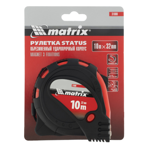 Рулетка Status Magnet 3 fixations,10 м х 32 мм,обрезиненный корпус,зацеп с магнитом Matrix по ценам производителя в Уфе с доставкой по всей России