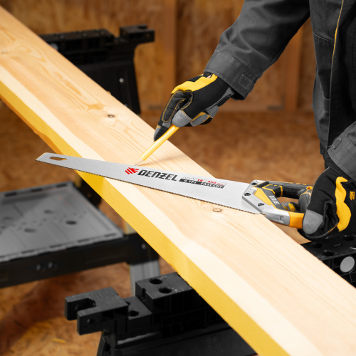 Ножовка по дереву, 450 мм, 9 TPI, зуб 3D, металлопластиковая рукоятка Denzel по ценам производителя в Уфе с доставкой по всей России