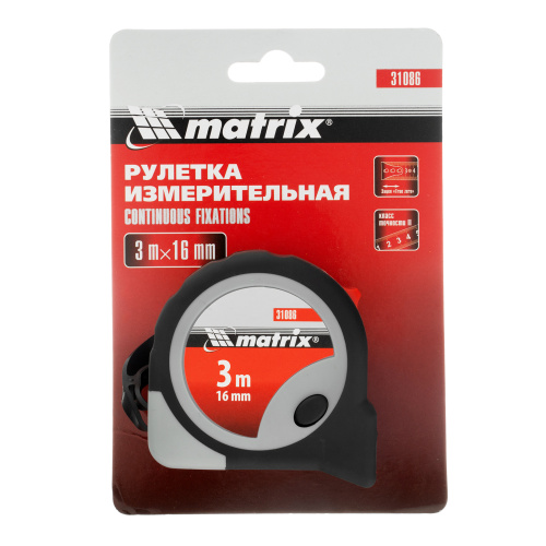 Рулетка Continuous fixation,3 м х 16 мм,двухкомпонентный корпус,плавная фиксация Matrix по ценам производителя в Уфе с доставкой по всей России