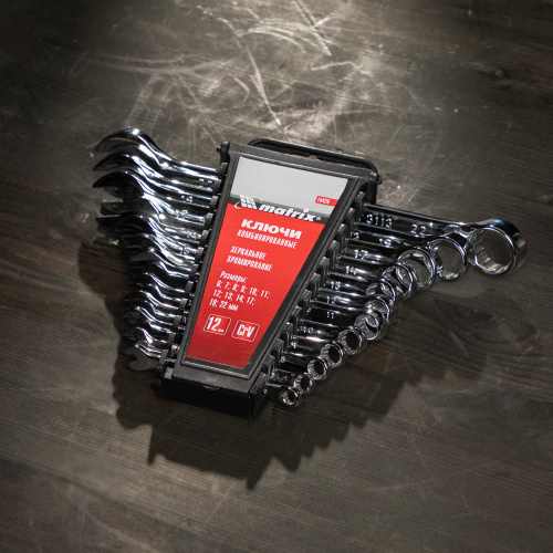 Набор ключей комбинированных, 6-22 мм, 12 шт, CrV, полированный хром Matrix по ценам производителя в Уфе с доставкой по всей России