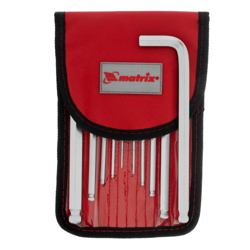 Набор ключей имбусовых HEX, 1.5-12 мм, CrV, 10 шт, удлиненных, шарообразный наконечник, с сатинированным покрытием, чехол Matrix по ценам производителя в Уфе с доставкой по всей России