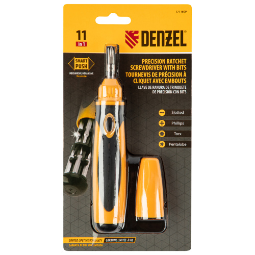 Отвертка реверсивная, механизм SmartPush mini 11 шт, CrMo Denzel по ценам производителя в Уфе с доставкой по всей России