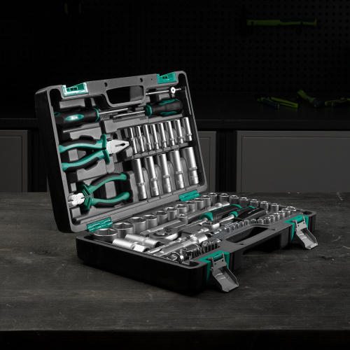 Набор инструментов, 1/2", 1/4", CrV, пластиковый кейс 69 предметов Stels по ценам производителя в Уфе с доставкой по всей России