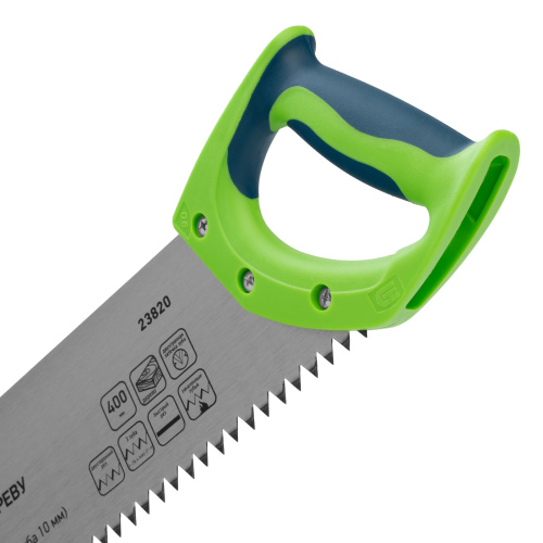 Ножовка по дереву "Зубец", 400 мм, шаг зуба 10 мм, каленый зуб 2D, двухкомпонентная рукоятка Сибртех по ценам производителя в Уфе с доставкой по всей России