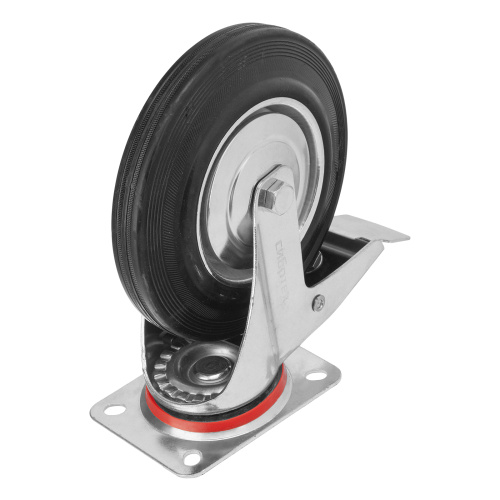 Колесо поворотное с тормозом D 200 мм, крепление  платформенное Сибртех по ценам производителя в Уфе с доставкой по всей России