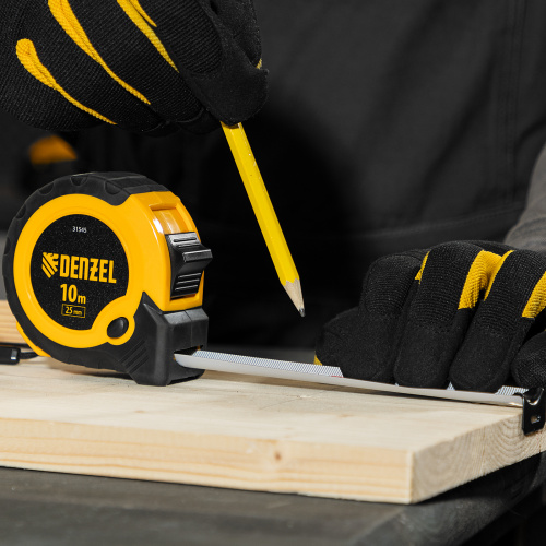 Рулетка 10м х 25мм, двухкомп. корпус, кнопка-пауза Denzel по ценам производителя в Уфе с доставкой по всей России