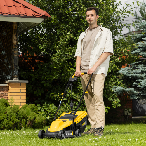 Газонокосилка электрическая GM-1100, 1100 Вт, шир. 32 см, 3 уров., травосб. 30 л Denzel по ценам производителя в Уфе с доставкой по всей России