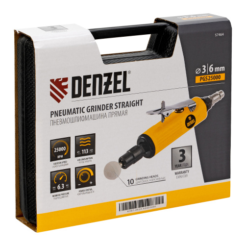 Пневмошлифмашина прямая PGS25000, 25000 об/мин, 10 шлиф. камней, цанга - 3, 6 мм, 113 л/мин Denzel по ценам производителя в Уфе с доставкой по всей России