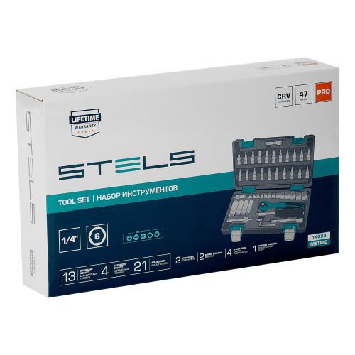 Набор инструментов, 1/4", Cr-V, S2, усиленный кейс, 47 предметов Stels по ценам производителя в Уфе с доставкой по всей России