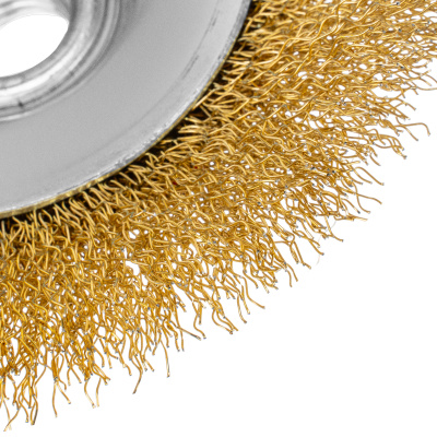 Щетка для УШМ, 125 мм, М14, "тарелка", латунированная витая проволока Matrix по ценам производителя в Уфе с доставкой по всей России