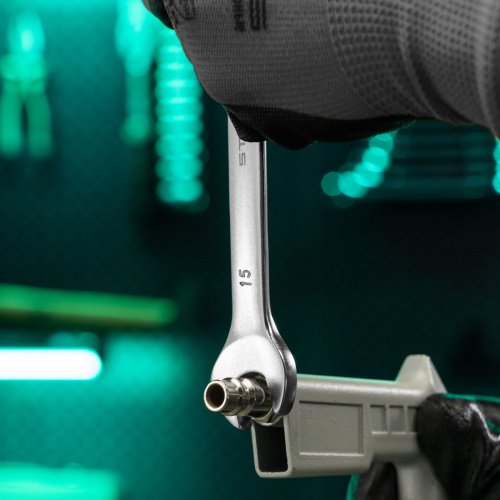 Ключ комбинированный, 15 мм, CrV, матовый хром Stels по ценам производителя в Уфе с доставкой по всей России