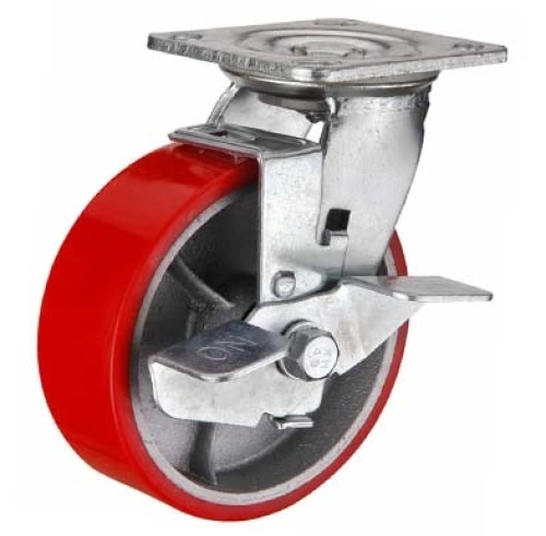 Колесо большегрузное поворотное SCpb 55 125 мм полиуретановое с тормозом (F) по ценам производителя в Уфе с доставкой по всей России