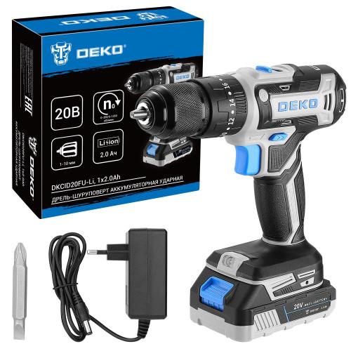 Дрель-шуруповерт аккумуляторная ударная DEKO DKCID20FU-Li, 20В, 1x2.0Ач по ценам производителя в Уфе с доставкой по всей России