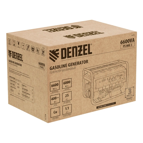 Генератор бензиновый PS 80 E-3, 6.6 кВт, 400 В, 25 л, электростартер Denzel по ценам производителя в Уфе с доставкой по всей России